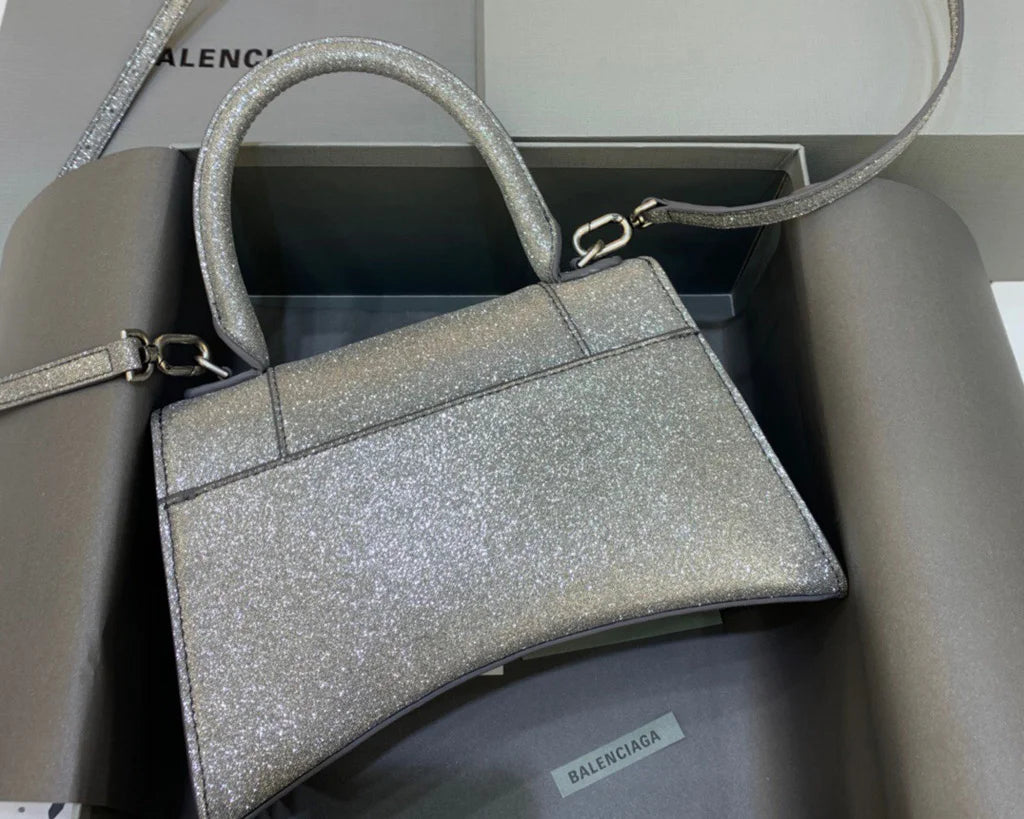 Sparkling Silver Mini Handbag – Hourglass Shape