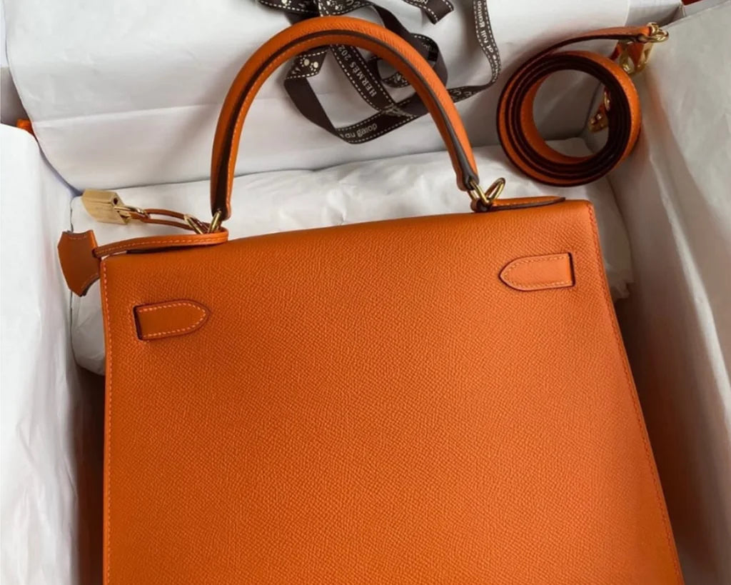 Large Structured Top-Handle Bag – Fiery Orange Epsom Leather – Gold Hardware