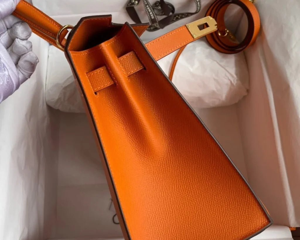 Large Structured Top-Handle Bag – Fiery Orange Epsom Leather – Gold Hardware