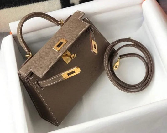 Compact Sellier-Style Flap Bag –Etoupe Epsom Leather
