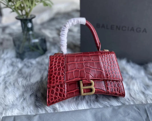 Red Croc-Embossed Hourglass Mini Bag – Textured Leather