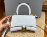 Compact Hourglass-Shaped Bag – White Croc Leather – Gold Tone