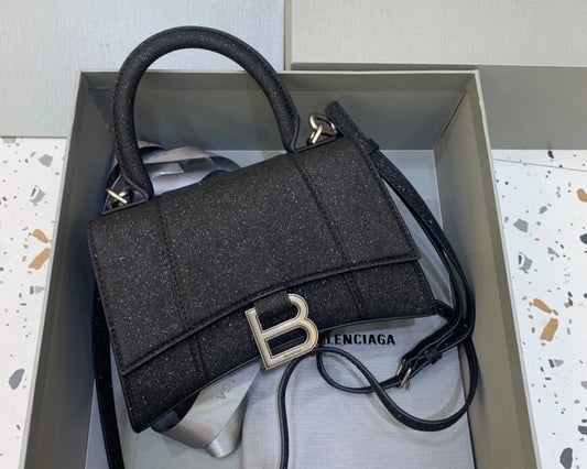 Sparkle Top‑Handle Glitter Mini Bag-Black
