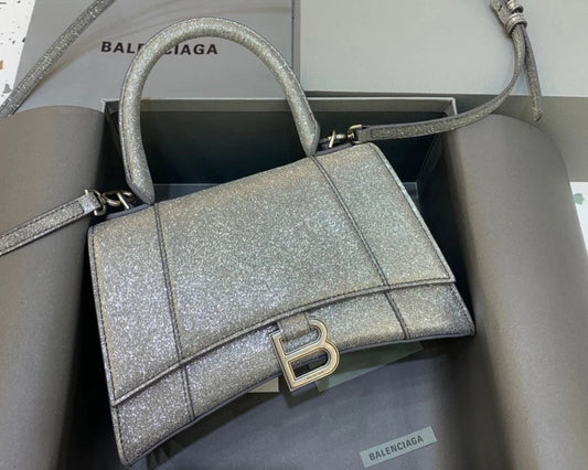 Sparkling Silver Mini Handbag – Hourglass Shape