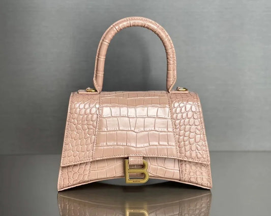 Mini Crocodile-Pattern Top-Handle Bag – Soft Beige