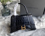 Black Croc-Embossed Hourglass Mini Bag – Textured Leather