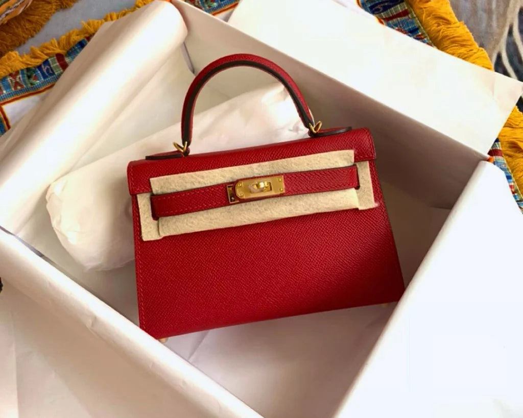 Mini Structured Top‑Handle Bag – Rouge Red Epsom Leather – Gold Hardware
