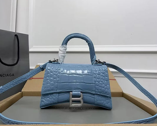 Blue Croc-Embossed Hourglass Mini Bag – Textured Leather