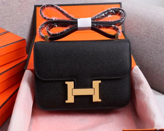Structured Box Flap Shoulder Bag – Black Epsom Leather