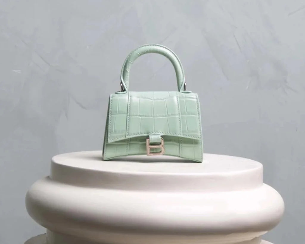 Mint Green Croc-Embossed Hourglass Mini Bag – Textured Leather