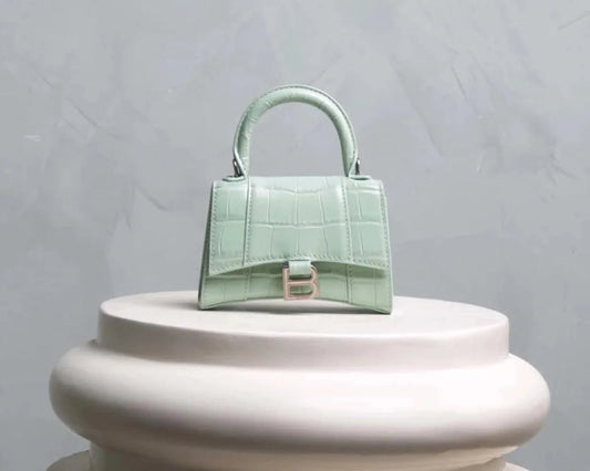 Mint Green Croc-Embossed Hourglass Mini Bag – Textured Leather