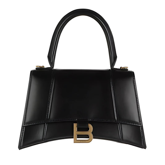 Luxury Letter B Structured Mini Handbag – Glossy Black