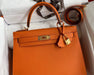 Large Structured Top-Handle Bag – Fiery Orange Epsom Leather – Gold Hardware