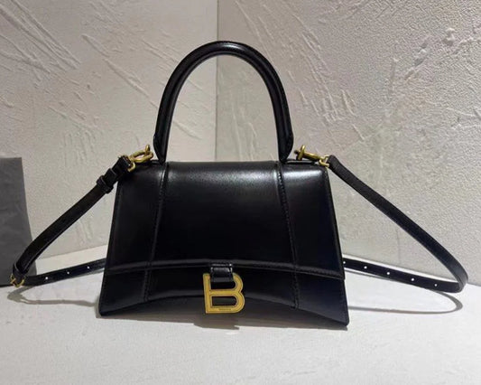 Textured Calfskin Hourglass Top‑Handle Bag – Black – Designer Style