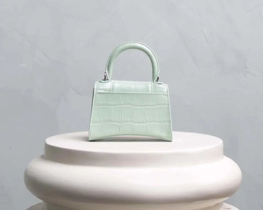Mint Green Croc-Embossed Hourglass Mini Bag – Textured Leather