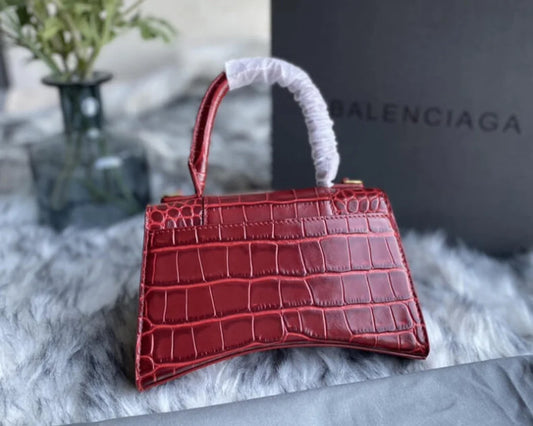 Red Croc-Embossed Hourglass Mini Bag – Textured Leather