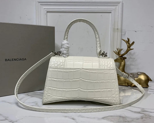 Croc-Embossed Hourglass Mini Bag – White Leather – Silver Hardware