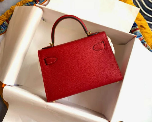 Mini Structured Top‑Handle Bag – Rouge Red Epsom Leather – Gold Hardware
