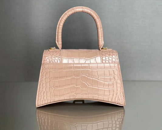 Mini Crocodile-Pattern Top-Handle Bag – Soft Beige