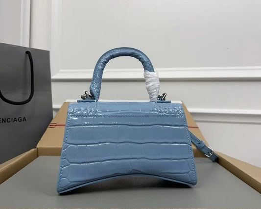 Blue Croc-Embossed Hourglass Mini Bag – Textured Leather