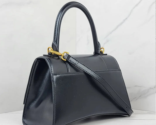 Textured Calfskin Hourglass Top‑Handle Bag – Black – Designer Style