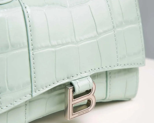 Mint Green Croc-Embossed Hourglass Mini Bag – Textured Leather