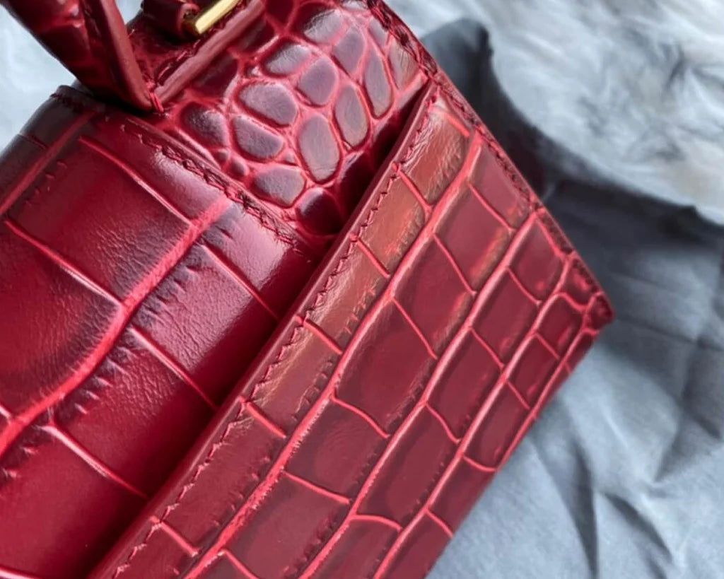 Red Croc-Embossed Hourglass Mini Bag – Textured Leather