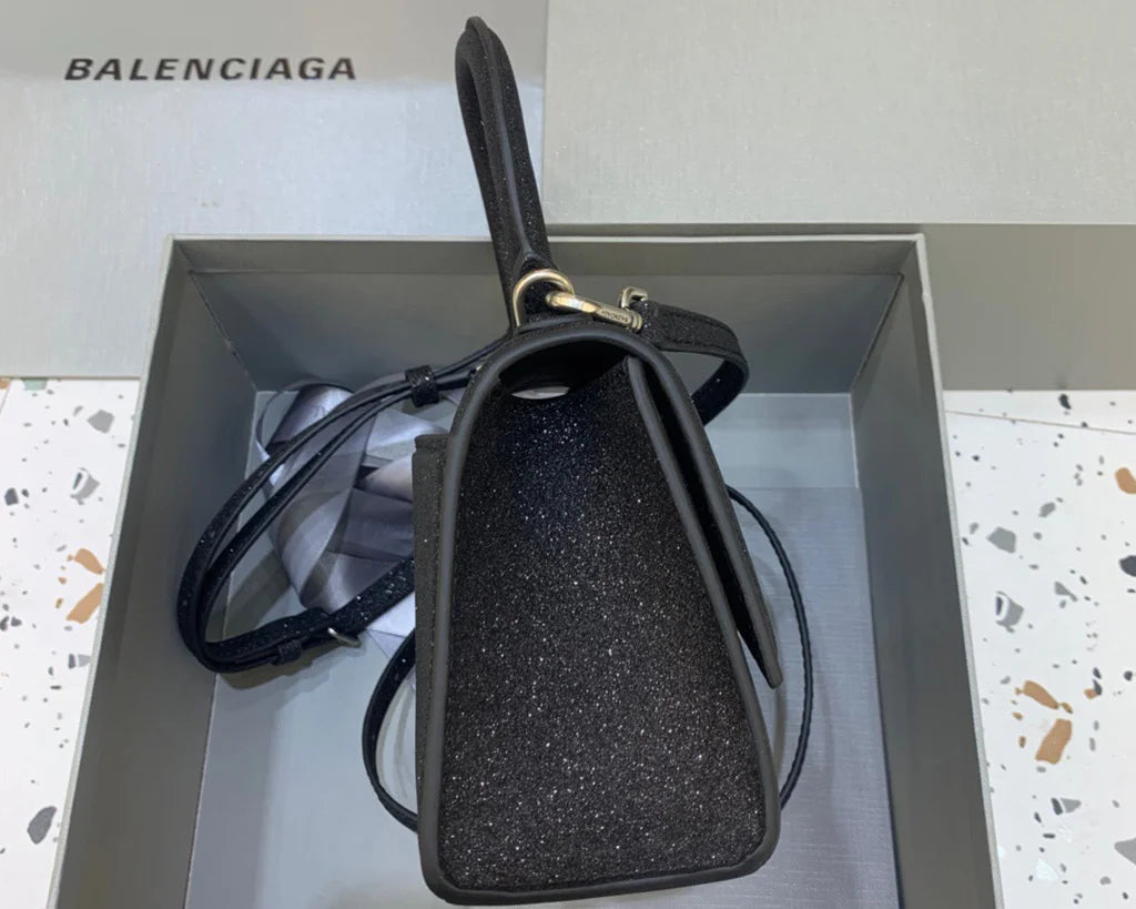 Sparkle Top‑Handle Glitter Mini Bag-Black