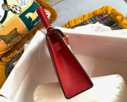 Mini Structured Top‑Handle Bag – Rouge Red Epsom Leather – Gold Hardware