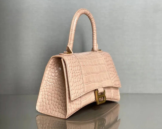 Mini Crocodile-Pattern Top-Handle Bag – Soft Beige