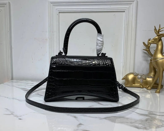 Mini Crocodile-Pattern Top-Handle Bag – Deep Black – Luxury Inspired