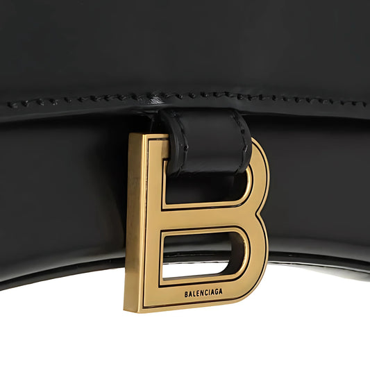 Luxury Letter B Structured Mini Handbag – Glossy Black