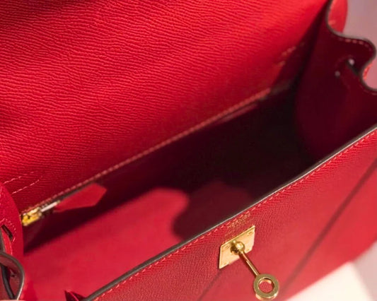 Mini Structured Top‑Handle Bag – Rouge Red Epsom Leather – Gold Hardware