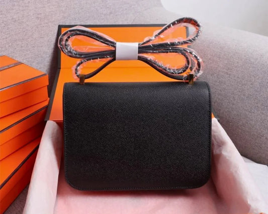 Structured Box Flap Shoulder Bag – Black Epsom Leather