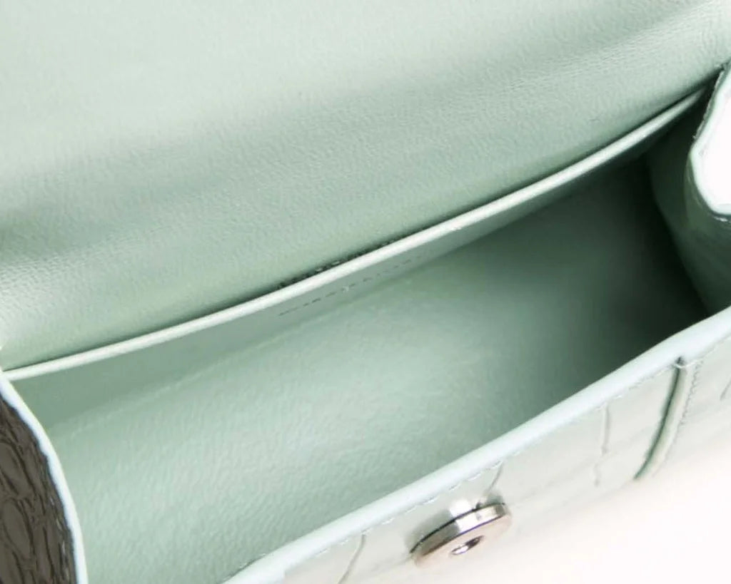 Mint Green Croc-Embossed Hourglass Mini Bag – Textured Leather