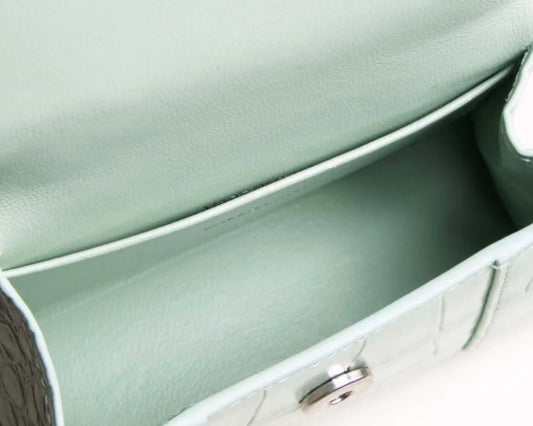 Mint Green Croc-Embossed Hourglass Mini Bag – Textured Leather