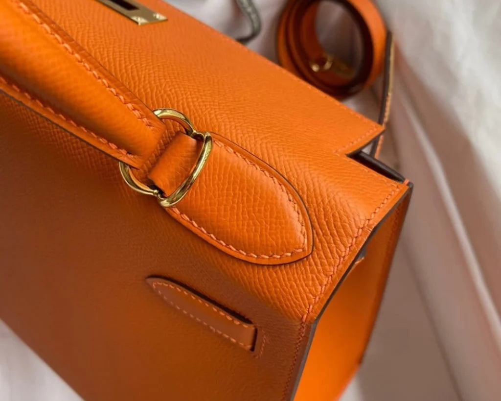 Large Structured Top-Handle Bag – Fiery Orange Epsom Leather – Gold Hardware