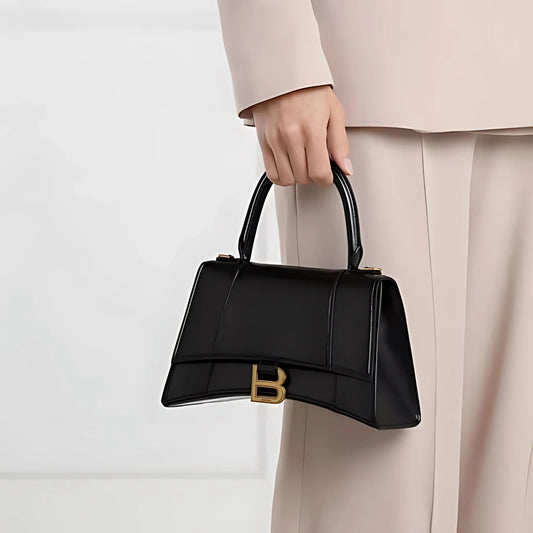 Luxury Letter B Structured Mini Handbag – Glossy Black