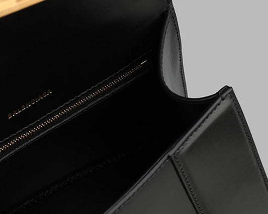 Textured Calfskin Hourglass Top‑Handle Bag – Black – Designer Style