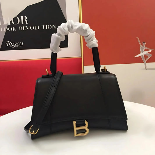 Luxury Letter B Structured Mini Handbag – Glossy Black