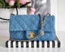 Square Mini Denim Flap Bag – Blue – Pearl Chain Accent
